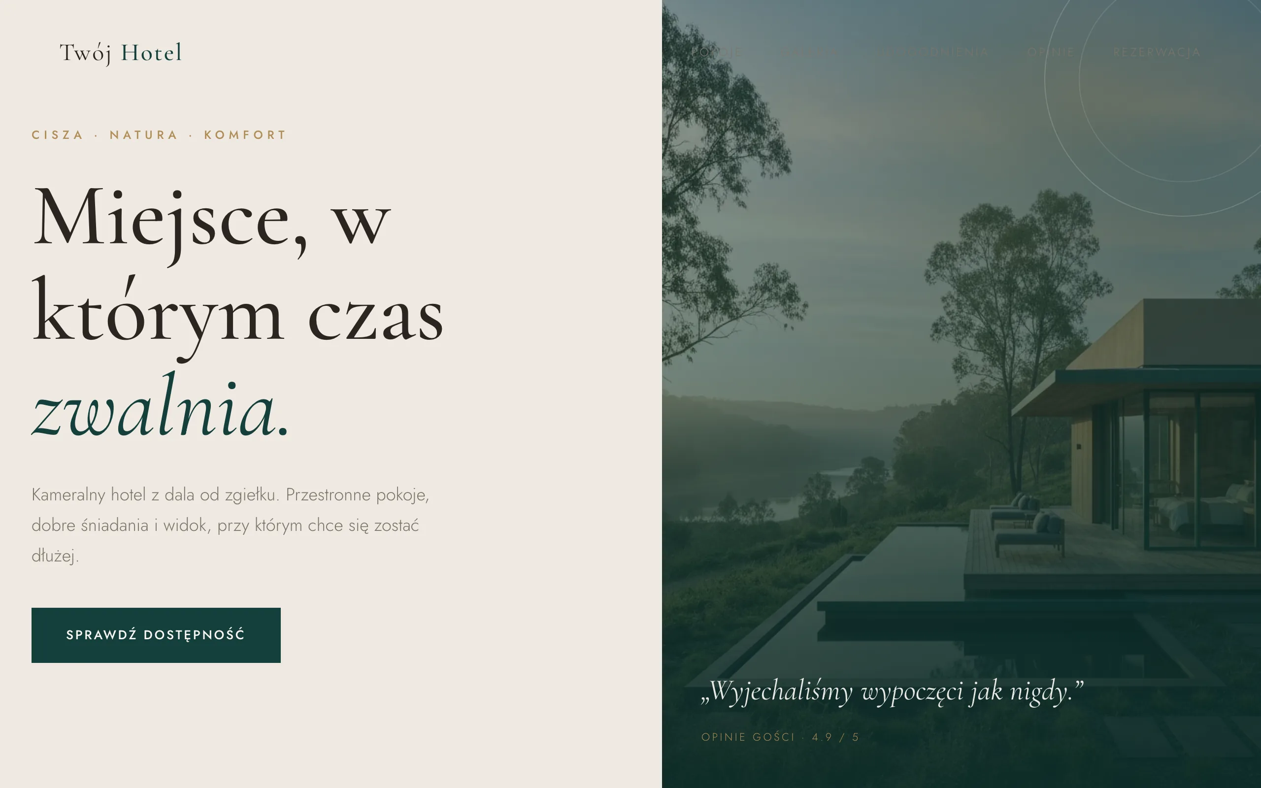Przykładowa strona hotelu zbudowana przez Kreono