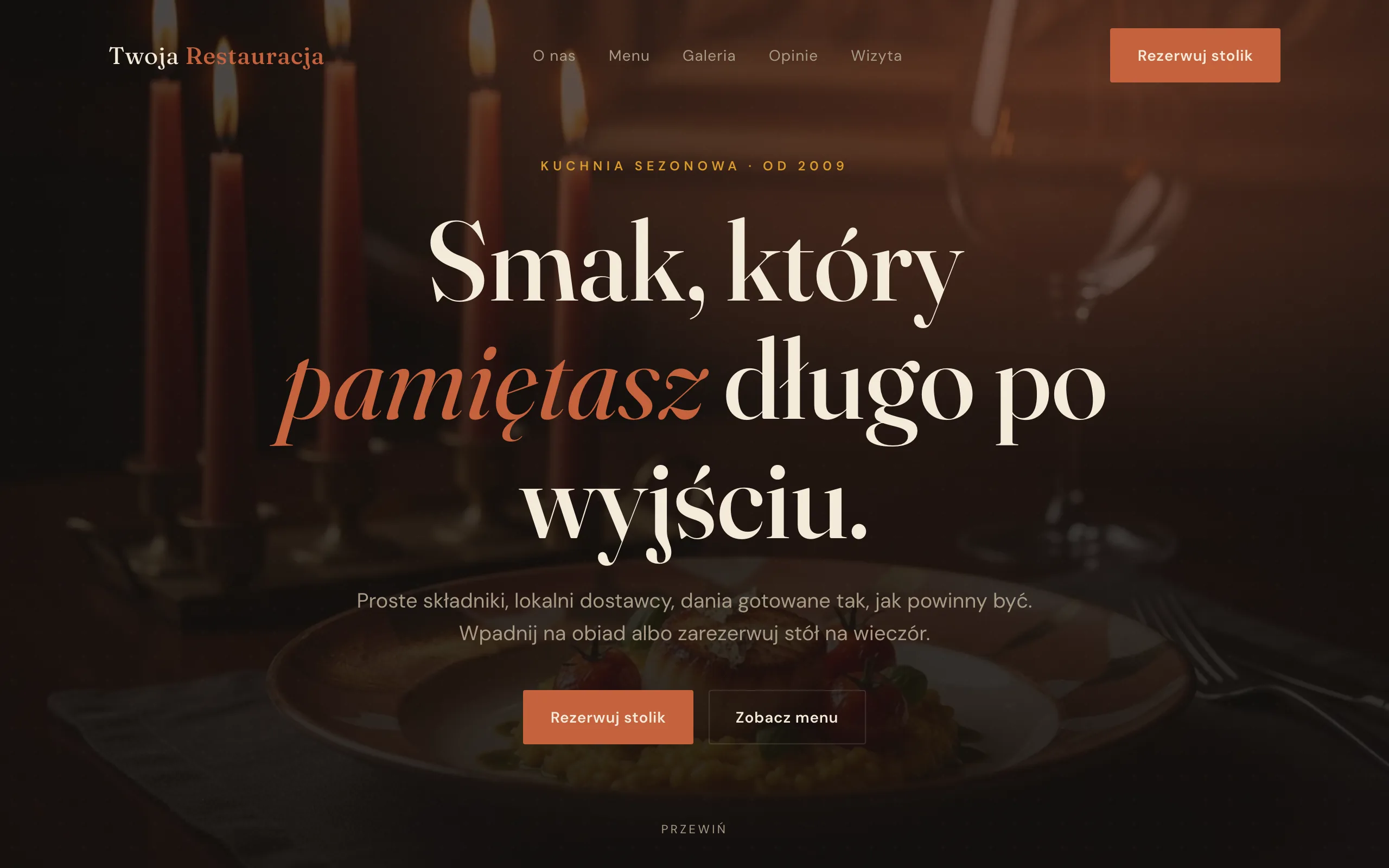 Przykładowa strona restauracji zbudowana przez Kreono
